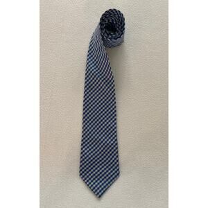 Giorgio Armani Men’s Necktie 100% Silk Blue Check Luxury Made In Italy EUC